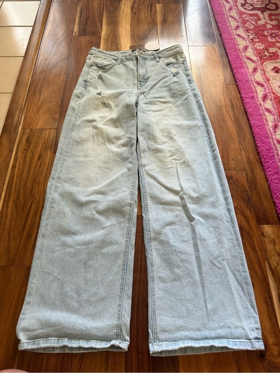 BCBGeneration Denim - BCBGeneration Light Blue Wide Leg Distressed Jeans